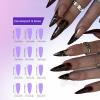 imageBABALAL Press on Nails Long Stiletto Fake Nails Blue Glue on Nails 3d Texture Sliver Butterfly Design Y2k Acrylic Nails 24Pcs Goth False Nails White French Ombre Manicure Almond Stick on NailsANS219