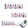 imageBABALAL Press on Nails Long Stiletto Fake Nails Blue Glue on Nails 3d Texture Sliver Butterfly Design Y2k Acrylic Nails 24Pcs Goth False Nails White French Ombre Manicure Almond Stick on NailsANS220