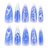 imageBABALAL Press on Nails Long Stiletto Fake Nails Blue Glue on Nails 3d Texture Sliver Butterfly Design Y2k Acrylic Nails 24Pcs Goth False Nails White French Ombre Manicure Almond Stick on NailsANS204
