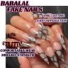 imageBABALAL Press on Nails Long Stiletto Fake Nails Blue Glue on Nails 3d Texture Sliver Butterfly Design Y2k Acrylic Nails 24Pcs Goth False Nails White French Ombre Manicure Almond Stick on NailsANS207