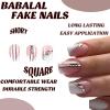 imageBABALAL Press on Nails Long Stiletto Fake Nails Blue Glue on Nails 3d Texture Sliver Butterfly Design Y2k Acrylic Nails 24Pcs Goth False Nails White French Ombre Manicure Almond Stick on NailsANS227