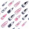 imageBABALAL Press on Nails Long Stiletto Fake Nails Blue Glue on Nails 3d Texture Sliver Butterfly Design Y2k Acrylic Nails 24Pcs Goth False Nails White French Ombre Manicure Almond Stick on NailsANS220