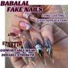imageBABALAL Press on Nails Long Stiletto Fake Nails Blue Glue on Nails 3d Texture Sliver Butterfly Design Y2k Acrylic Nails 24Pcs Goth False Nails White French Ombre Manicure Almond Stick on NailsANS220