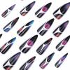 imageBABALAL Press on Nails Long Stiletto Fake Nails Blue Glue on Nails 3d Texture Sliver Butterfly Design Y2k Acrylic Nails 24Pcs Goth False Nails White French Ombre Manicure Almond Stick on NailsANS210
