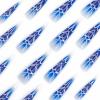 imageBABALAL Press on Nails Long Stiletto Fake Nails Blue Glue on Nails 3d Texture Sliver Butterfly Design Y2k Acrylic Nails 24Pcs Goth False Nails White French Ombre Manicure Almond Stick on NailsANS211