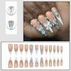 imageBABALAL Press on Nails Long Stiletto Fake Nails Blue Glue on Nails 3d Texture Sliver Butterfly Design Y2k Acrylic Nails 24Pcs Goth False Nails White French Ombre Manicure Almond Stick on NailsANS205