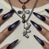 imageBABALAL Stiletto Press on Nails Long Fake Nails Black Red Glue on Nails Almond Acrylic Nails with Goth Design Stick on Nails for Women and Girls 24PcsNq218purple