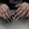 imageBABALAL Stiletto Press on Nails Long Fake Nails Black Red Glue on Nails Almond Acrylic Nails with Goth Design Stick on Nails for Women and Girls 24PcsNq227black