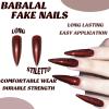 imageBABALAL Stiletto Press on Nails Long Fake Nails Black Red Glue on Nails Almond Acrylic Nails with Goth Design Stick on Nails for Women and Girls 24PcsNq204red