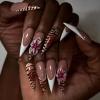 imageBABALAL Press on Nails Long Stiletto Fake Nails Blue Glue on Nails 3d Texture Sliver Butterfly Design Y2k Acrylic Nails 24Pcs Goth False Nails White French Ombre Manicure Almond Stick on NailsANS216