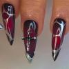 imageBABALAL Stiletto Press on Nails Long Fake Nails Black Red Glue on Nails Almond Acrylic Nails with Goth Design Stick on Nails for Women and Girls 24PcsNq201black