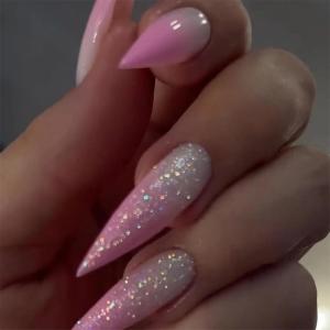 imageBABALAL Press on Nails Long Stiletto Fake Nails Blue Glue on Nails 3d Texture Sliver Butterfly Design Y2k Acrylic Nails 24Pcs Goth False Nails White French Ombre Manicure Almond Stick on NailsANS215