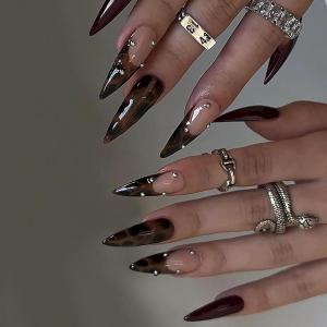 imageBABALAL Press on Nails Long Stiletto Fake Nails Blue Glue on Nails 3d Texture Sliver Butterfly Design Y2k Acrylic Nails 24Pcs Goth False Nails White French Ombre Manicure Almond Stick on NailsANS219