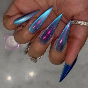 imageBABALAL Press on Nails Long Stiletto Fake Nails Blue Glue on Nails 3d Texture Sliver Butterfly Design Y2k Acrylic Nails 24Pcs Goth False Nails White French Ombre Manicure Almond Stick on NailsANS209