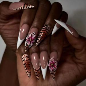 imageBABALAL Press on Nails Long Stiletto Fake Nails Blue Glue on Nails 3d Texture Sliver Butterfly Design Y2k Acrylic Nails 24Pcs Goth False Nails White French Ombre Manicure Almond Stick on NailsANS216