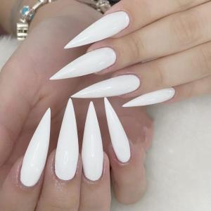 imageBABALAL Stiletto Press on Nails Long Fake Nails Black Red Glue on Nails Almond Acrylic Nails with Goth Design Stick on Nails for Women and Girls 24PcsNq207white