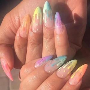 imageBABALAL Stiletto Press on Nails Long Fake Nails Black Red Glue on Nails Almond Acrylic Nails with Goth Design Stick on Nails for Women and Girls 24PcsNq206icecream