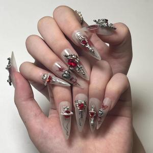 imageBABALAL Stiletto Press on Nails Long Fake Nails Black Red Glue on Nails Almond Acrylic Nails with Goth Design Stick on Nails for Women and Girls 24PcsNq224planet