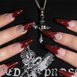 imageBABALAL Stiletto Press on Nails Long Fake Nails Black Red Glue on Nails Almond Acrylic Nails with Goth Design Stick on Nails for Women and Girls 24PcsNq209heart