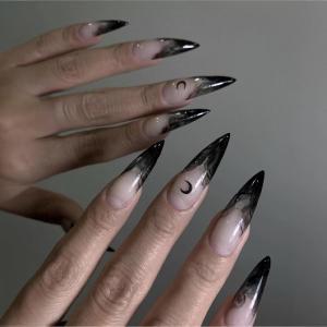 imageBABALAL Stiletto Press on Nails Long Fake Nails Black Red Glue on Nails Almond Acrylic Nails with Goth Design Stick on Nails for Women and Girls 24PcsNq207goth