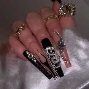 imageBABALAL Stiletto Press on Nails Long Fake Nails Black Red Glue on Nails Almond Acrylic Nails with Goth Design Stick on Nails for Women and Girls 24PcsNq207black