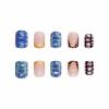 imageBABALAL Beach Press on Nails Almond Medium Fake Nails Blue French Tip Glue on Nails 3D Texture Design Bling Acrylic Nails 24Pcs Handmade Manicure Stick on False NailsANJ07