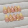 imageBABALAL Beach Press on Nails Almond Medium Fake Nails Blue French Tip Glue on Nails 3D Texture Design Bling Acrylic Nails 24Pcs Handmade Manicure Stick on False NailsANJ11