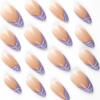 imageBABALAL Beach Press on Nails Almond Medium Fake Nails Blue French Tip Glue on Nails 3D Texture Design Bling Acrylic Nails 24Pcs Handmade Manicure Stick on False NailsANJ084