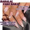 imageBABALAL Beach Press on Nails Almond Medium Fake Nails Blue French Tip Glue on Nails 3D Texture Design Bling Acrylic Nails 24Pcs Handmade Manicure Stick on False NailsANJ02