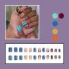 imageBABALAL Beach Press on Nails Almond Medium Fake Nails Blue French Tip Glue on Nails 3D Texture Design Bling Acrylic Nails 24Pcs Handmade Manicure Stick on False NailsANJ07
