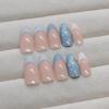 imageBABALAL Beach Press on Nails Almond Medium Fake Nails Blue French Tip Glue on Nails 3D Texture Design Bling Acrylic Nails 24Pcs Handmade Manicure Stick on False NailsANJ18blue