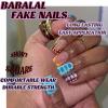 imageBABALAL Beach Press on Nails Almond Medium Fake Nails Blue French Tip Glue on Nails 3D Texture Design Bling Acrylic Nails 24Pcs Handmade Manicure Stick on False NailsANJ07