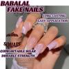 imageBABALAL Beach Press on Nails Almond Medium Fake Nails Blue French Tip Glue on Nails 3D Texture Design Bling Acrylic Nails 24Pcs Handmade Manicure Stick on False NailsANJ01