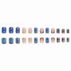 imageBABALAL Beach Press on Nails Almond Medium Fake Nails Blue French Tip Glue on Nails 3D Texture Design Bling Acrylic Nails 24Pcs Handmade Manicure Stick on False NailsANJ07