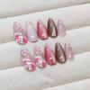 imageBABALAL Beach Press on Nails Almond Medium Fake Nails Blue French Tip Glue on Nails 3D Texture Design Bling Acrylic Nails 24Pcs Handmade Manicure Stick on False NailsANJ06