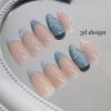 imageBABALAL Beach Press on Nails Almond Medium Fake Nails Blue French Tip Glue on Nails 3D Texture Design Bling Acrylic Nails 24Pcs Handmade Manicure Stick on False NailsANJ18blue