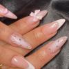imageBABALAL Beach Press on Nails Almond Medium Fake Nails Blue French Tip Glue on Nails 3D Texture Design Bling Acrylic Nails 24Pcs Handmade Manicure Stick on False NailsANJ02
