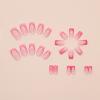 imageBABALAL Beach Press on Nails Almond Medium Fake Nails Blue French Tip Glue on Nails 3D Texture Design Bling Acrylic Nails 24Pcs Handmade Manicure Stick on False NailsANJ20pink