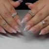 imageBABALAL Beach Press on Nails Almond Medium Fake Nails Blue French Tip Glue on Nails 3D Texture Design Bling Acrylic Nails 24Pcs Handmade Manicure Stick on False NailsANJ084