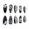 imageBABALAL Beach Press on Nails Almond Medium Fake Nails Blue French Tip Glue on Nails 3D Texture Design Bling Acrylic Nails 24Pcs Handmade Manicure Stick on False NailsANJ19black