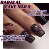 imageBABALAL Beach Press on Nails Almond Medium Fake Nails Blue French Tip Glue on Nails 3D Texture Design Bling Acrylic Nails 24Pcs Handmade Manicure Stick on False NailsANJ05