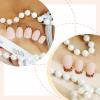 imageBABALAL Beach Press on Nails Almond Medium Fake Nails Blue French Tip Glue on Nails 3D Texture Design Bling Acrylic Nails 24Pcs Handmade Manicure Stick on False NailsANJ08