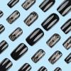 imageBABALAL Beach Press on Nails Almond Medium Fake Nails Blue French Tip Glue on Nails 3D Texture Design Bling Acrylic Nails 24Pcs Handmade Manicure Stick on False NailsANJ05