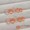 imageBABALAL Beach Press on Nails Almond Medium Fake Nails Blue French Tip Glue on Nails 3D Texture Design Bling Acrylic Nails 24Pcs Handmade Manicure Stick on False NailsANJ13