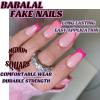 imageBABALAL Beach Press on Nails Almond Medium Fake Nails Blue French Tip Glue on Nails 3D Texture Design Bling Acrylic Nails 24Pcs Handmade Manicure Stick on False NailsANJ20pink