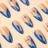 imageBABALAL Beach Press on Nails Almond Medium Fake Nails Blue French Tip Glue on Nails 3D Texture Design Bling Acrylic Nails 24Pcs Handmade Manicure Stick on False NailsANJ15