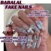 imageBABALAL Blue Press on Nails Medium Almond Fake Nails Aurora Heart Glue on Nails 3d Wave Design Acrylic Nails 24Pcs Bling Stiletto Full Cover False NailsANa203