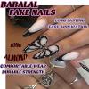 imageBABALAL Blue Press on Nails Medium Almond Fake Nails Aurora Heart Glue on Nails 3d Wave Design Acrylic Nails 24Pcs Bling Stiletto Full Cover False NailsANa211