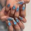 imageBABALAL Blue Press on Nails Medium Almond Fake Nails Aurora Heart Glue on Nails 3d Wave Design Acrylic Nails 24Pcs Bling Stiletto Full Cover False NailsANa206