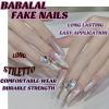 imageBABALAL Blue Press on Nails Medium Almond Fake Nails Aurora Heart Glue on Nails 3d Wave Design Acrylic Nails 24Pcs Bling Stiletto Full Cover False NailsANa210